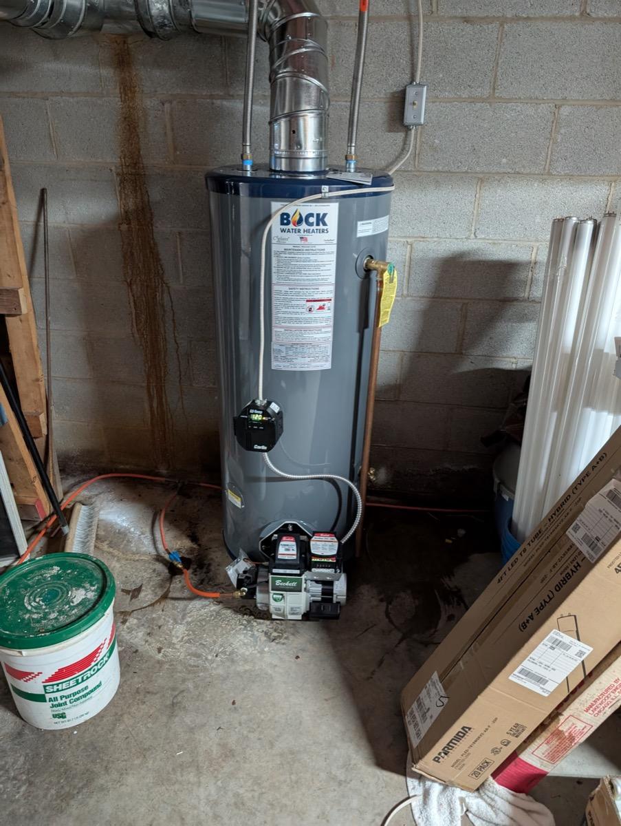 Gas water heater installed in a basement